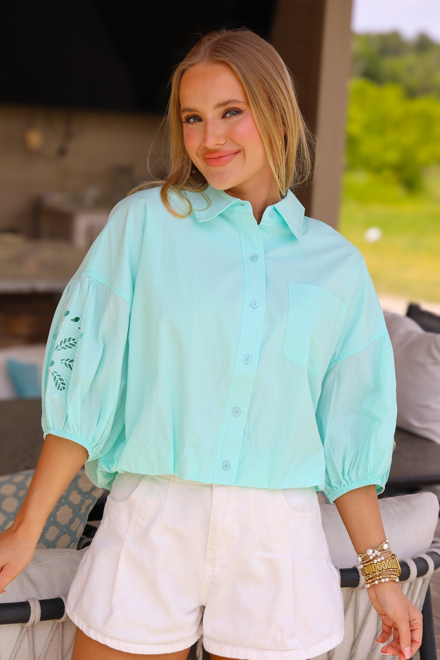 Mint Collared Button Up