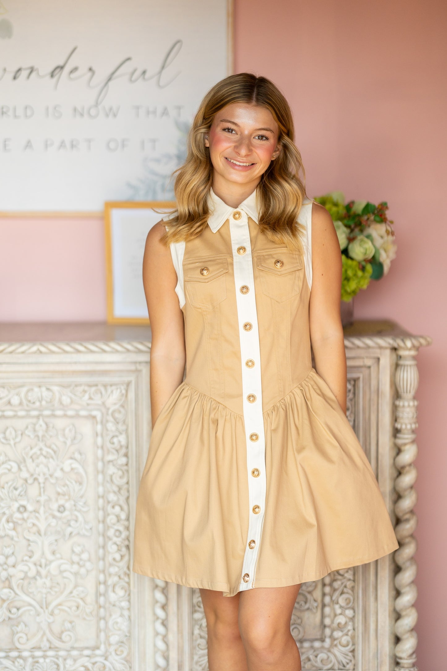 Business Gold Button Down Dress