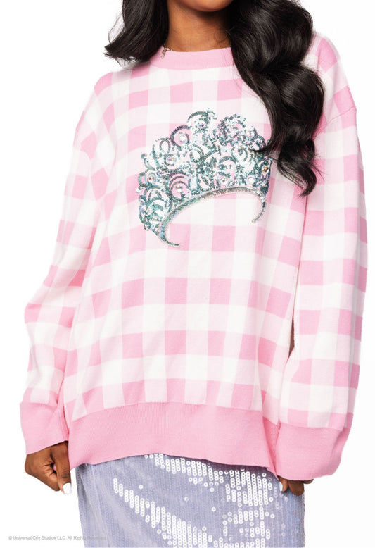 QOS Pink Gingham Glinda Crown Sweater