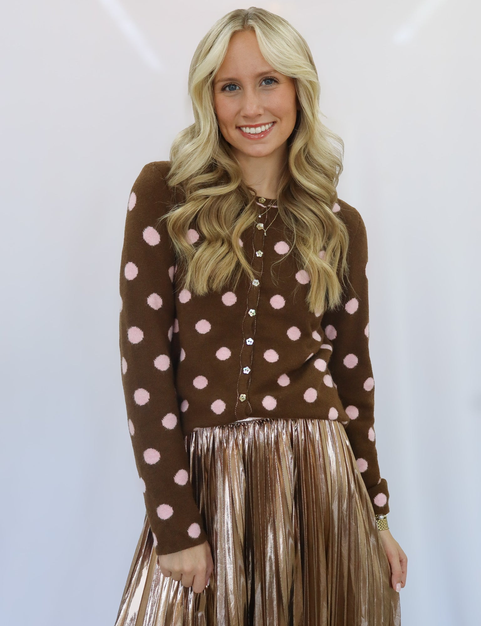Brown/Pink Polkadot Cardigan