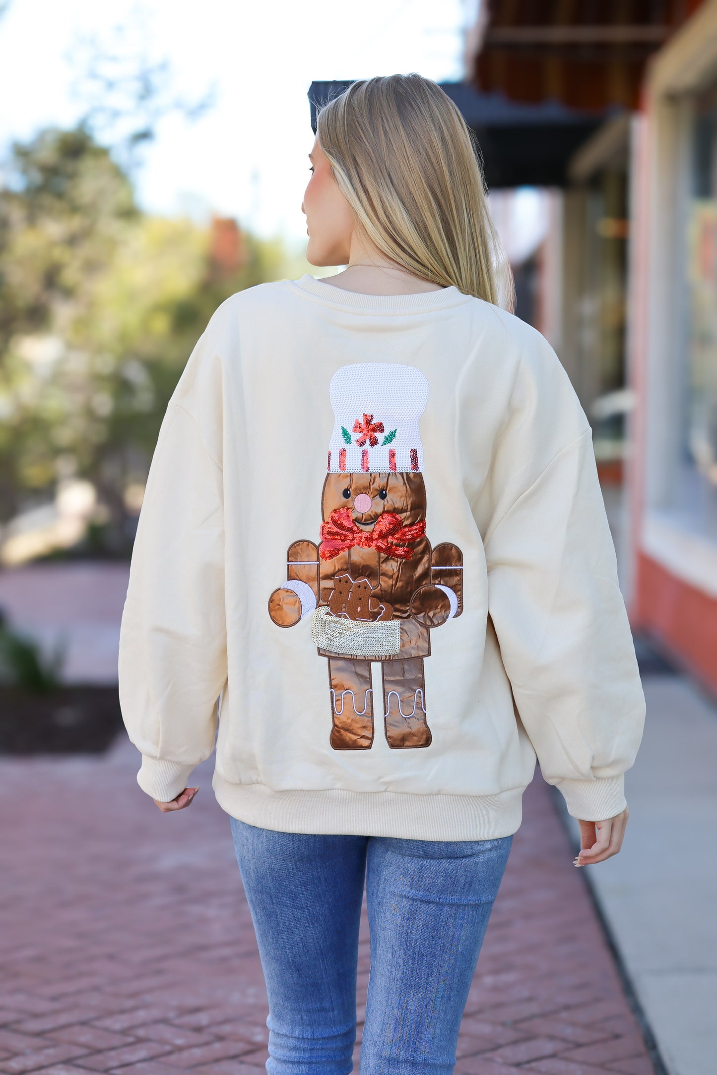 QOS Beige Gingerbread Man Sweatshirt