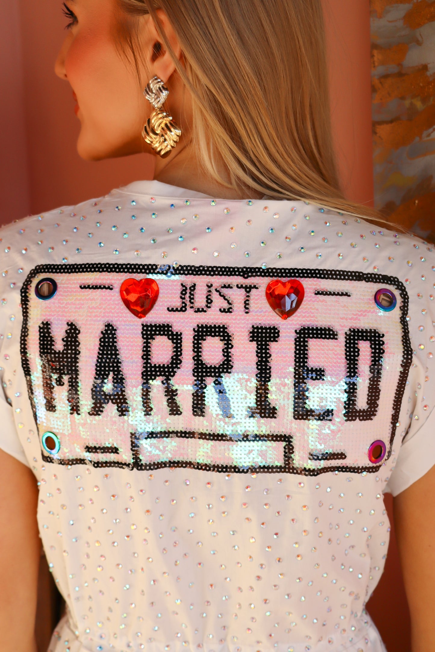 QOS Rhinestone Just Married Romper