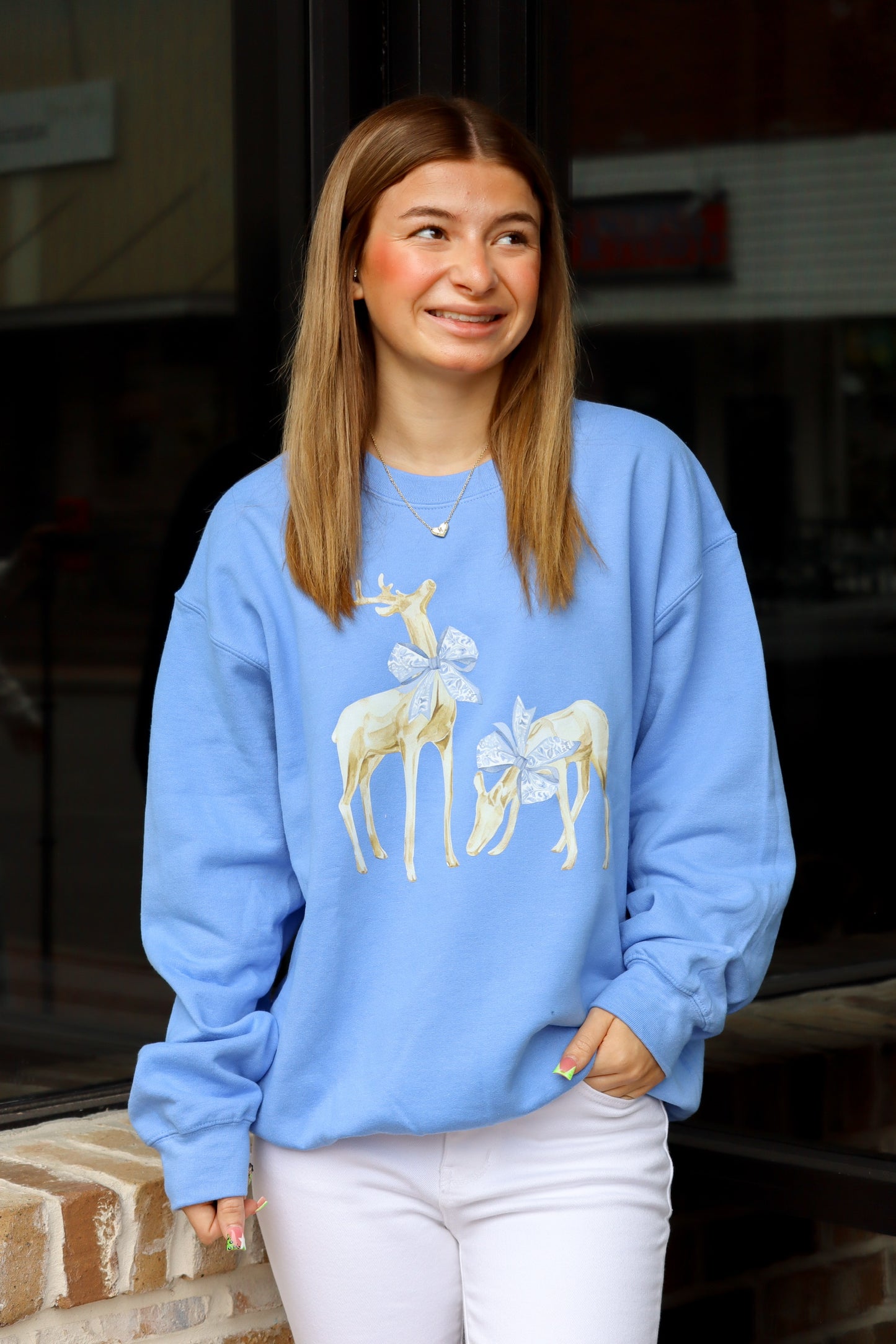 Light Blue Deer Christmas Sweatshirt