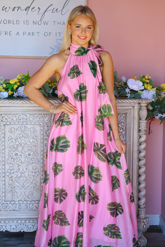 Pink Palm Leaf Dress