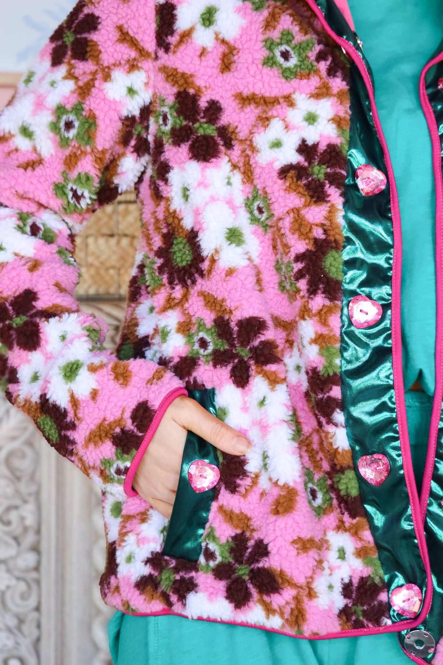 Pink & Green Floral Fleece Jacket