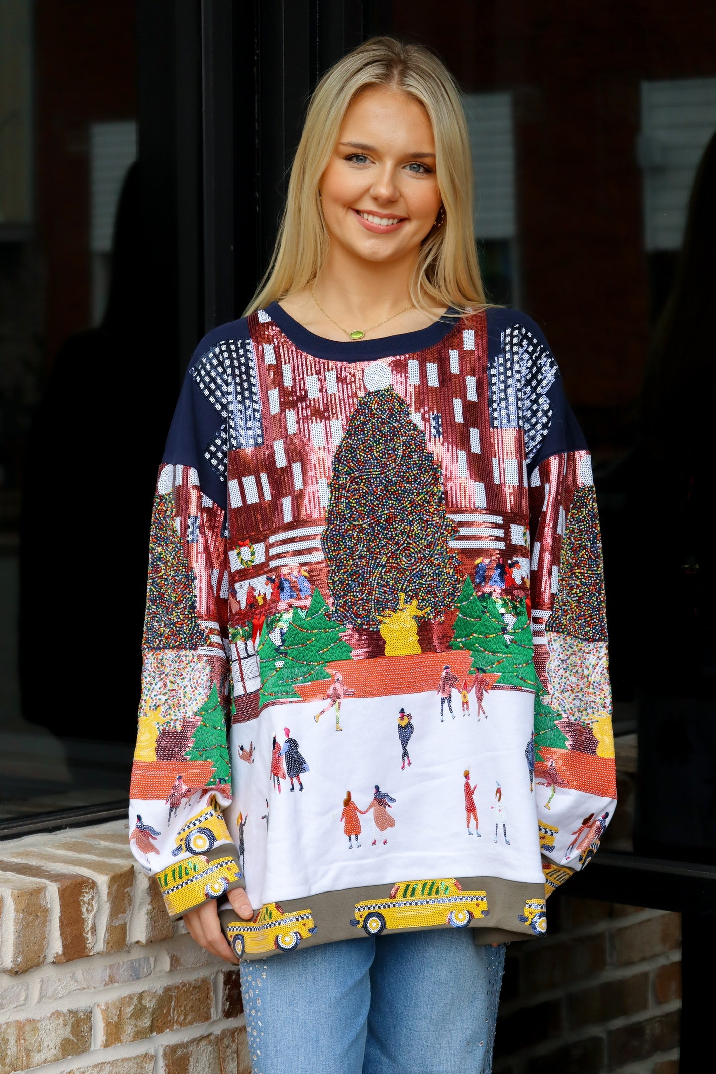 QOS Sequin Rockefeller Center Sweatshirt