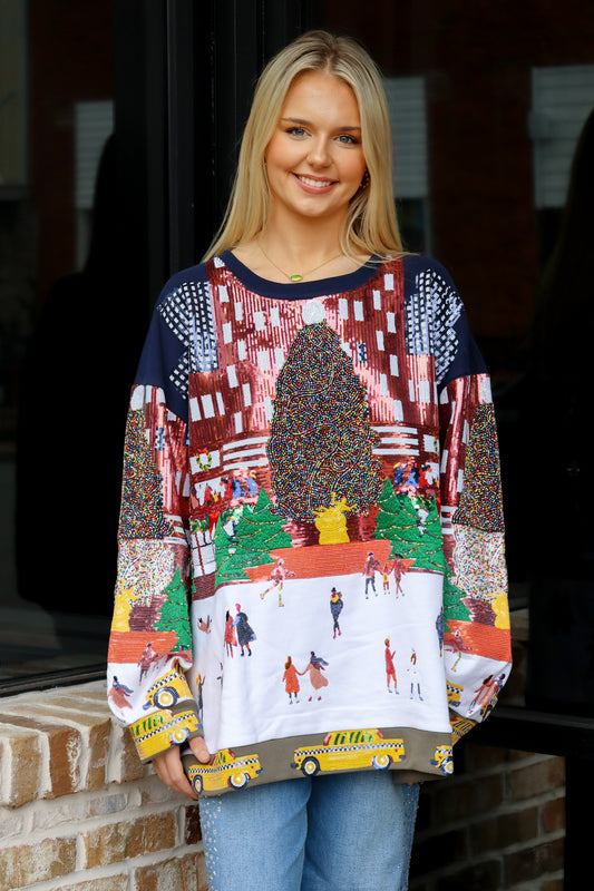 QOS Sequin Rockefeller Center Sweatshirt