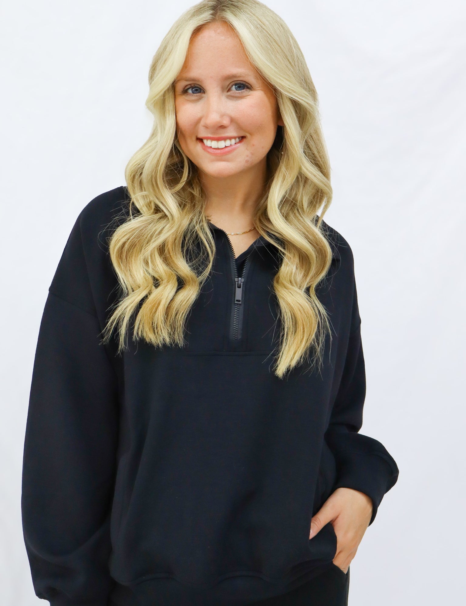 Black Quarter Zip Mock Neck Pullover