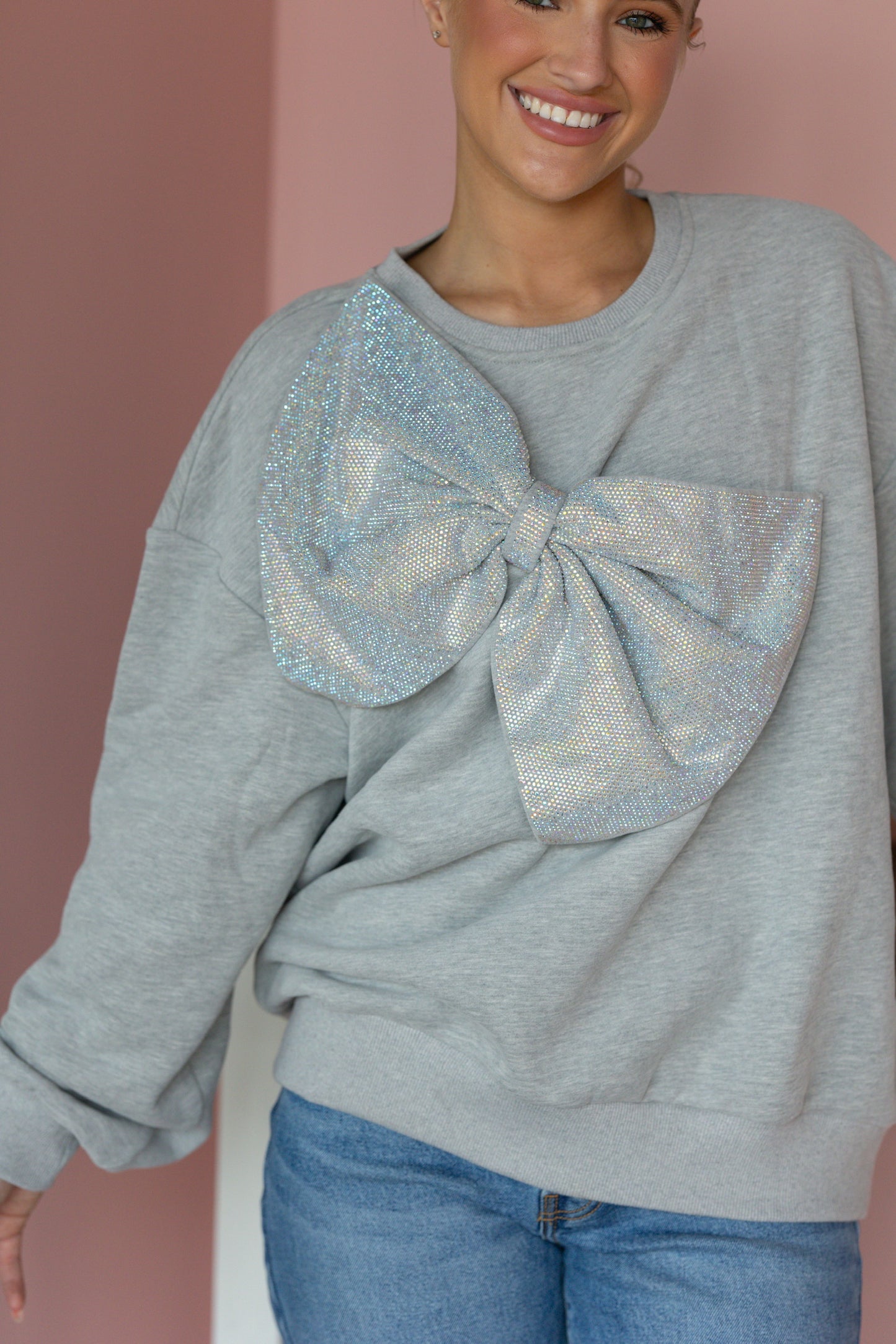 QOS Grey Bow Sweatshirt