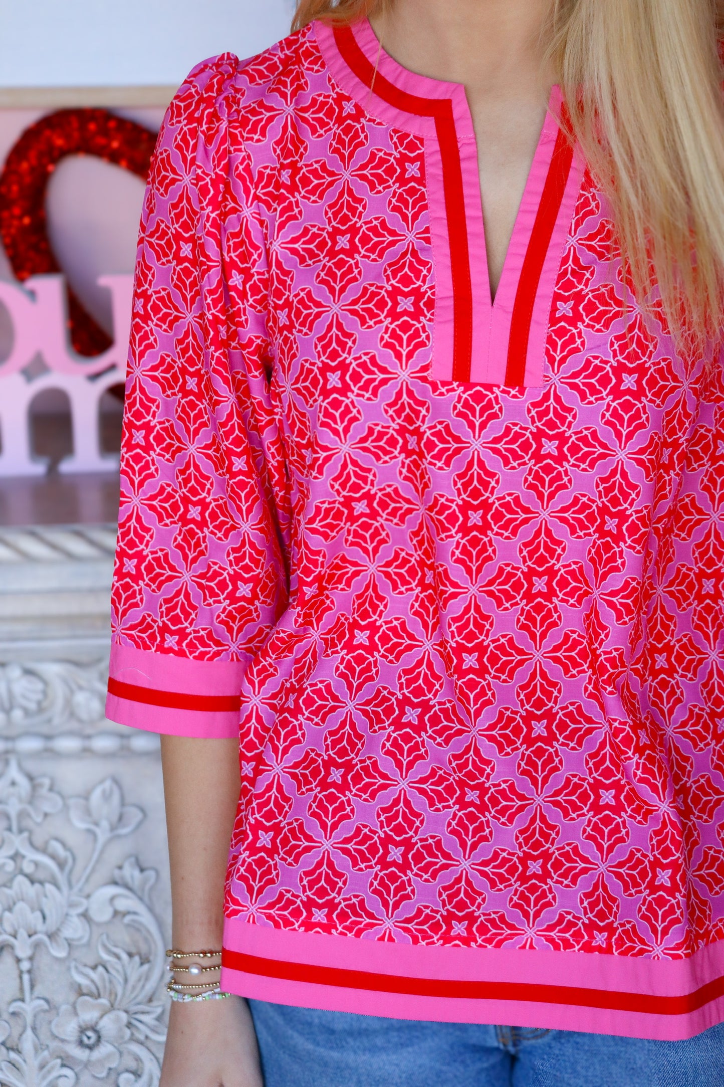 Pink & Red Mix Long Sleeve Top