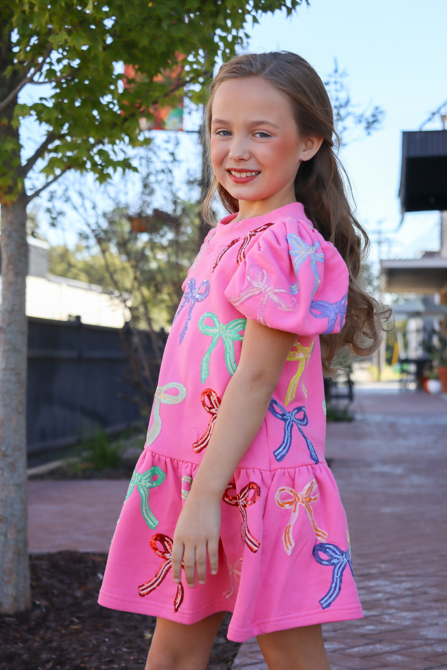 QOS Kids Pink Multi Bow Dress