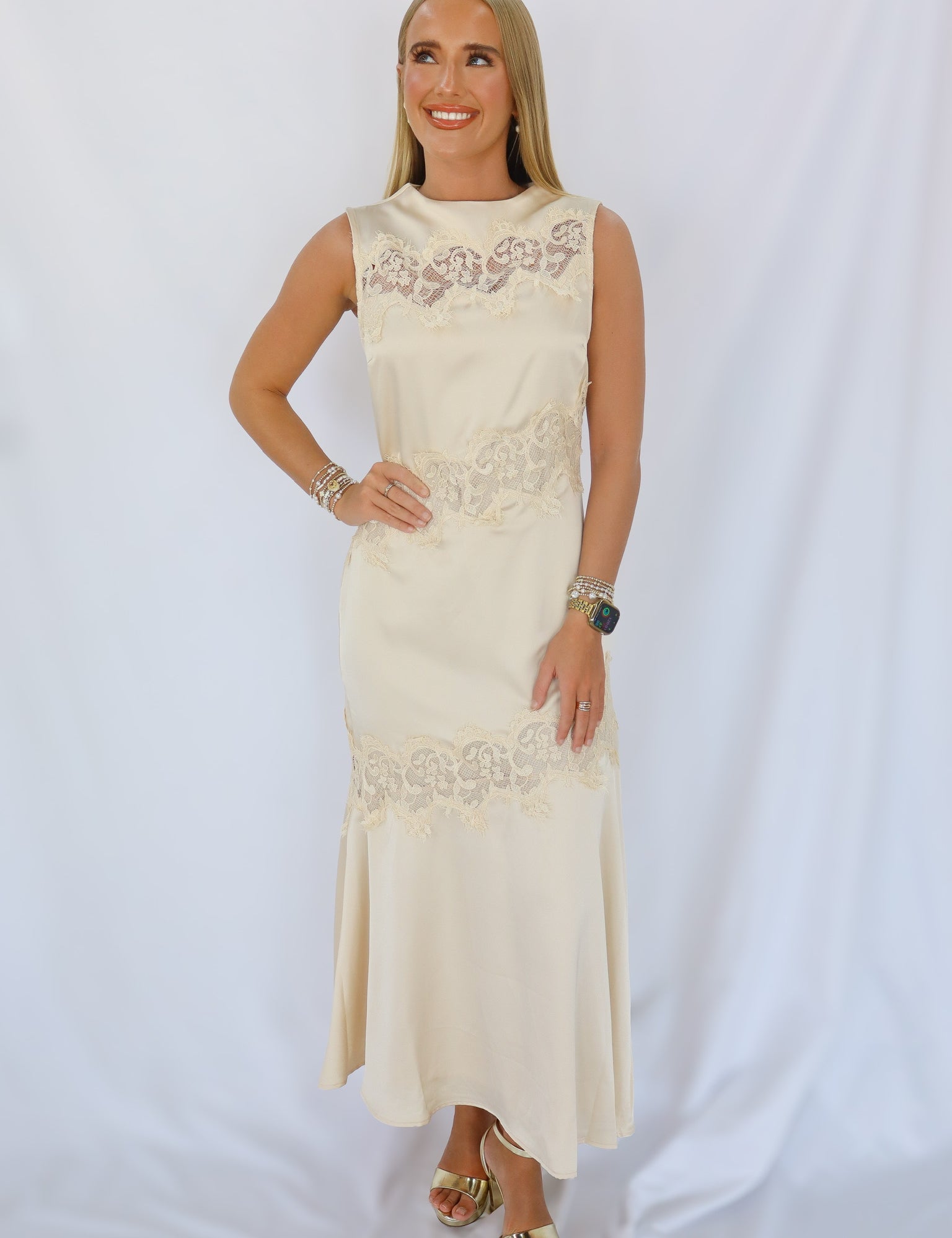 Satin Lace Midi Dress
