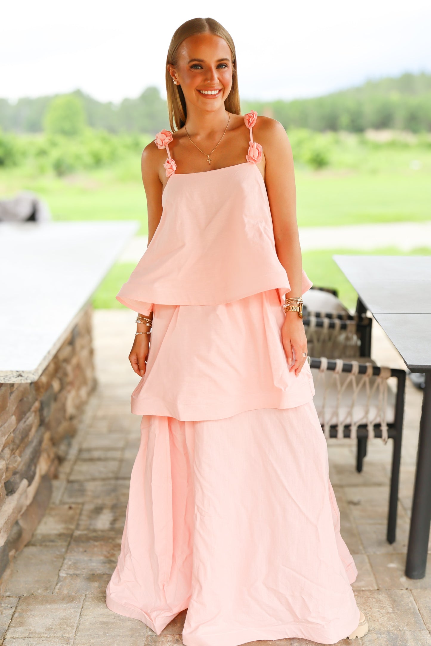 Coral Ruffled Flower Dress