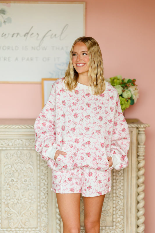 White & Pink Floral Terry Set