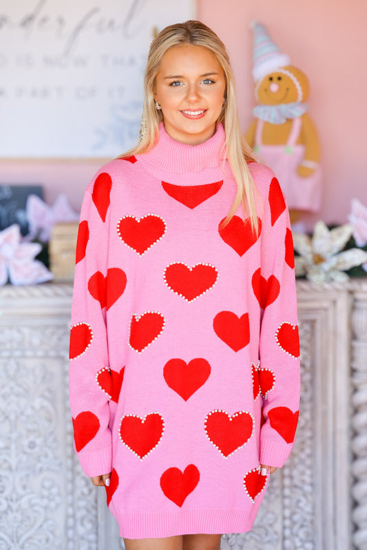 Pink and Red Hearts Sweater Tunic
