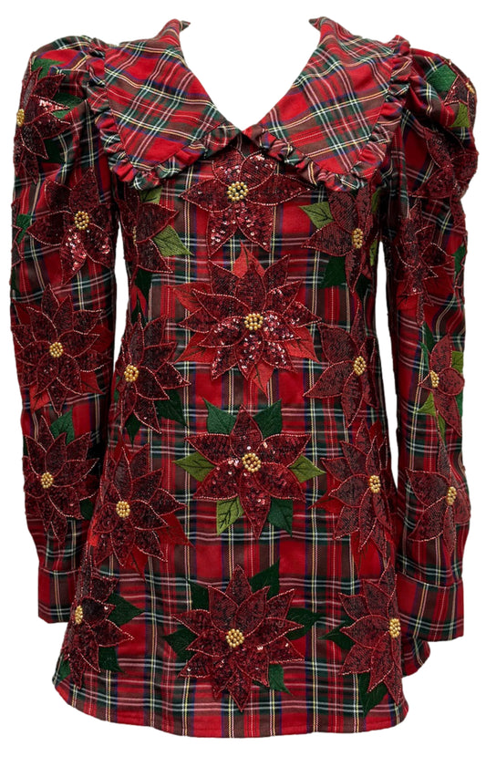 QOS Red Plaid Poinsettia Dress