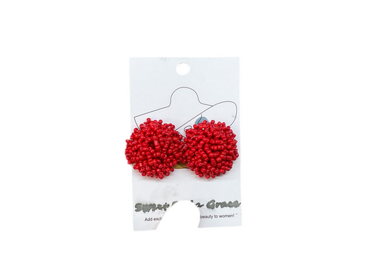 Red Beaded Stud Earrings