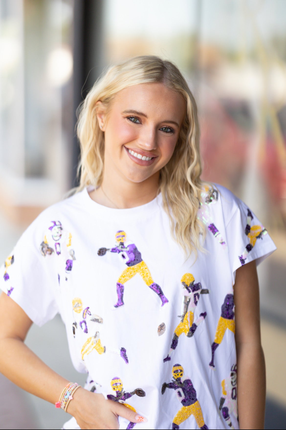 White, Purple & Yellow Football Players Tee