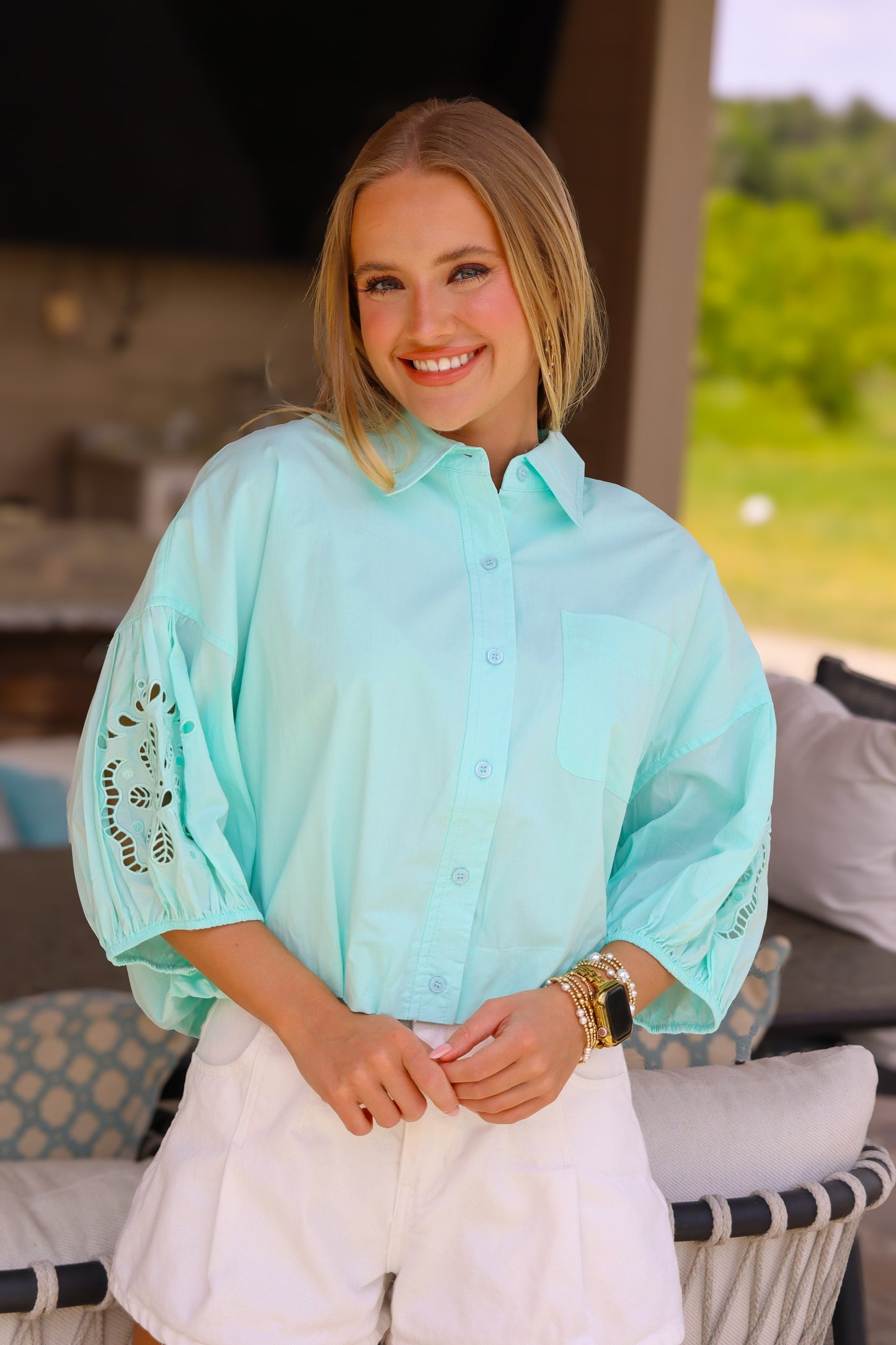 Mint Collared Button Up