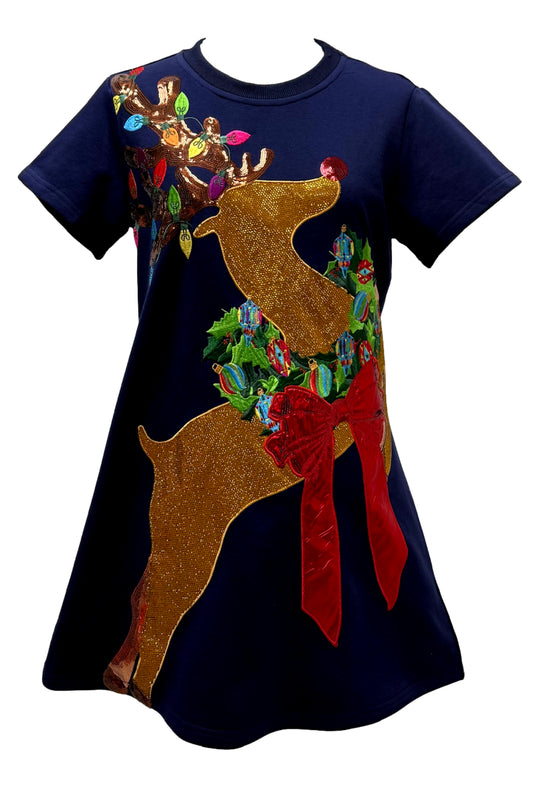 QOS Navy Rudolph Tee Dress