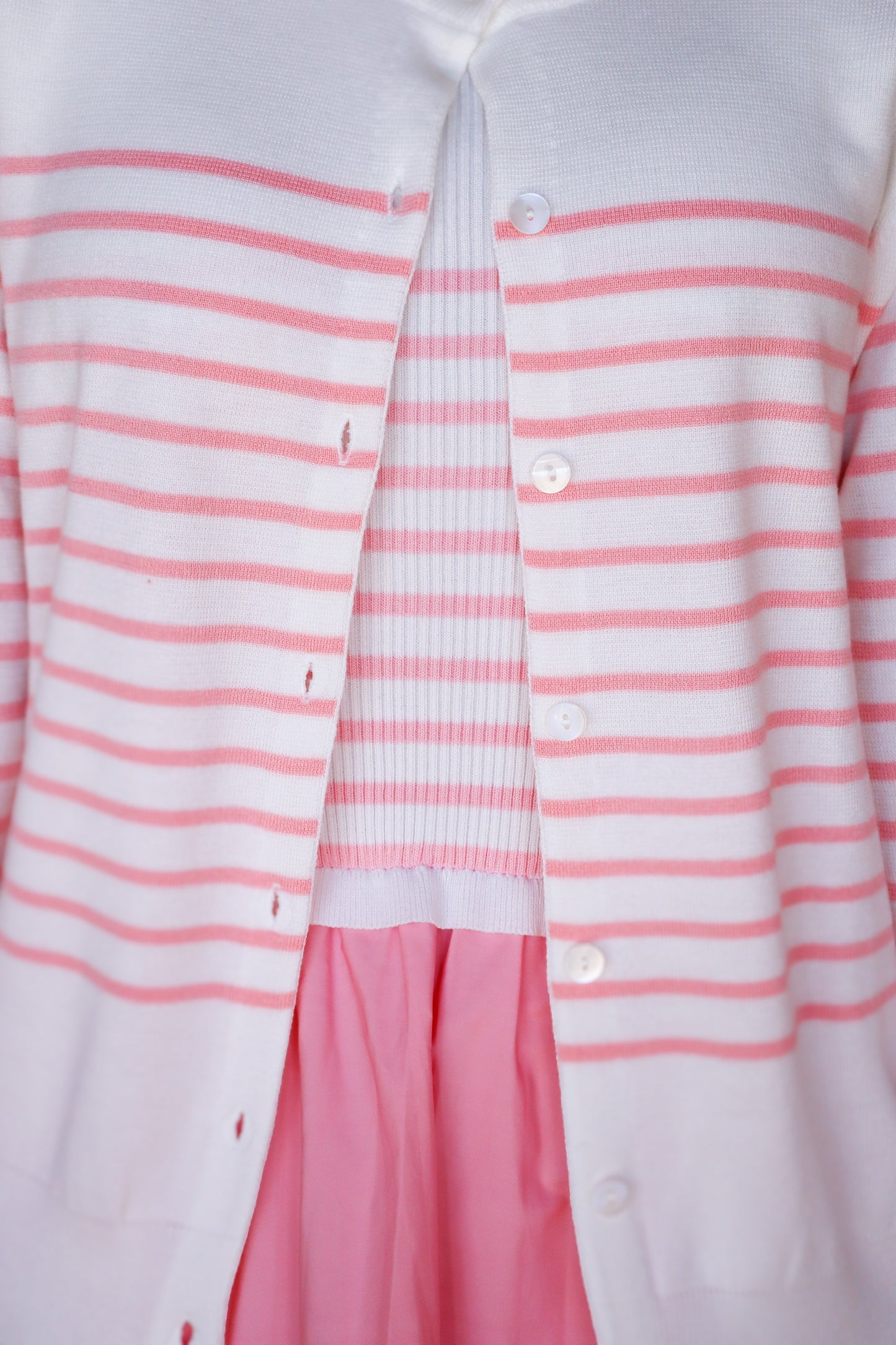 White & Pink Striped Button-Down Cardigan