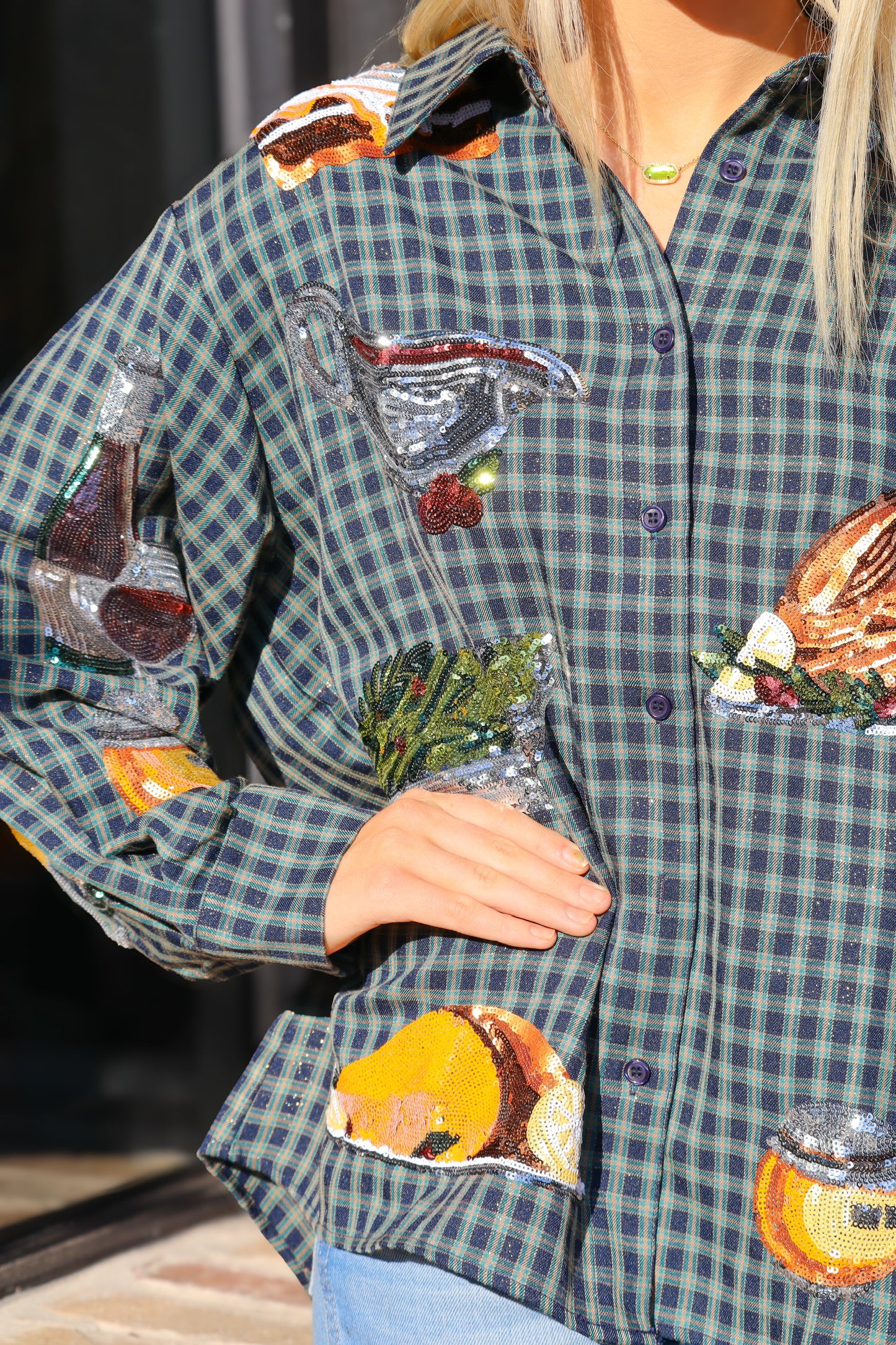QOS Navy Plaid Queen of Turkey Button Up