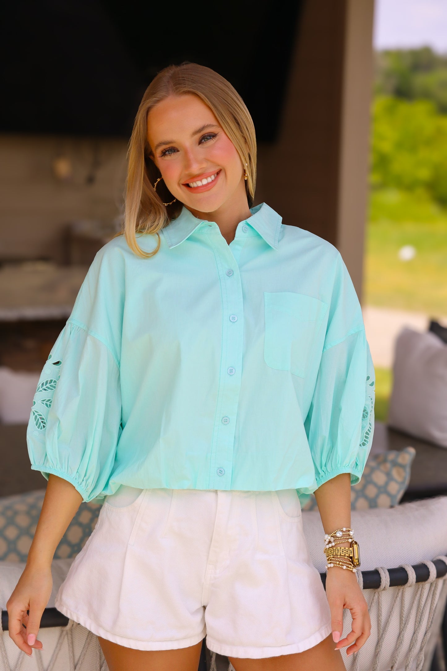 Mint Collared Button Up