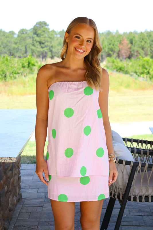 Pink & Green Polka Dot Set