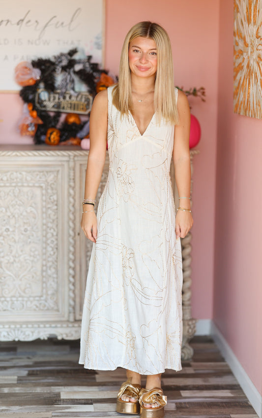Cream & Gold Midi Dress