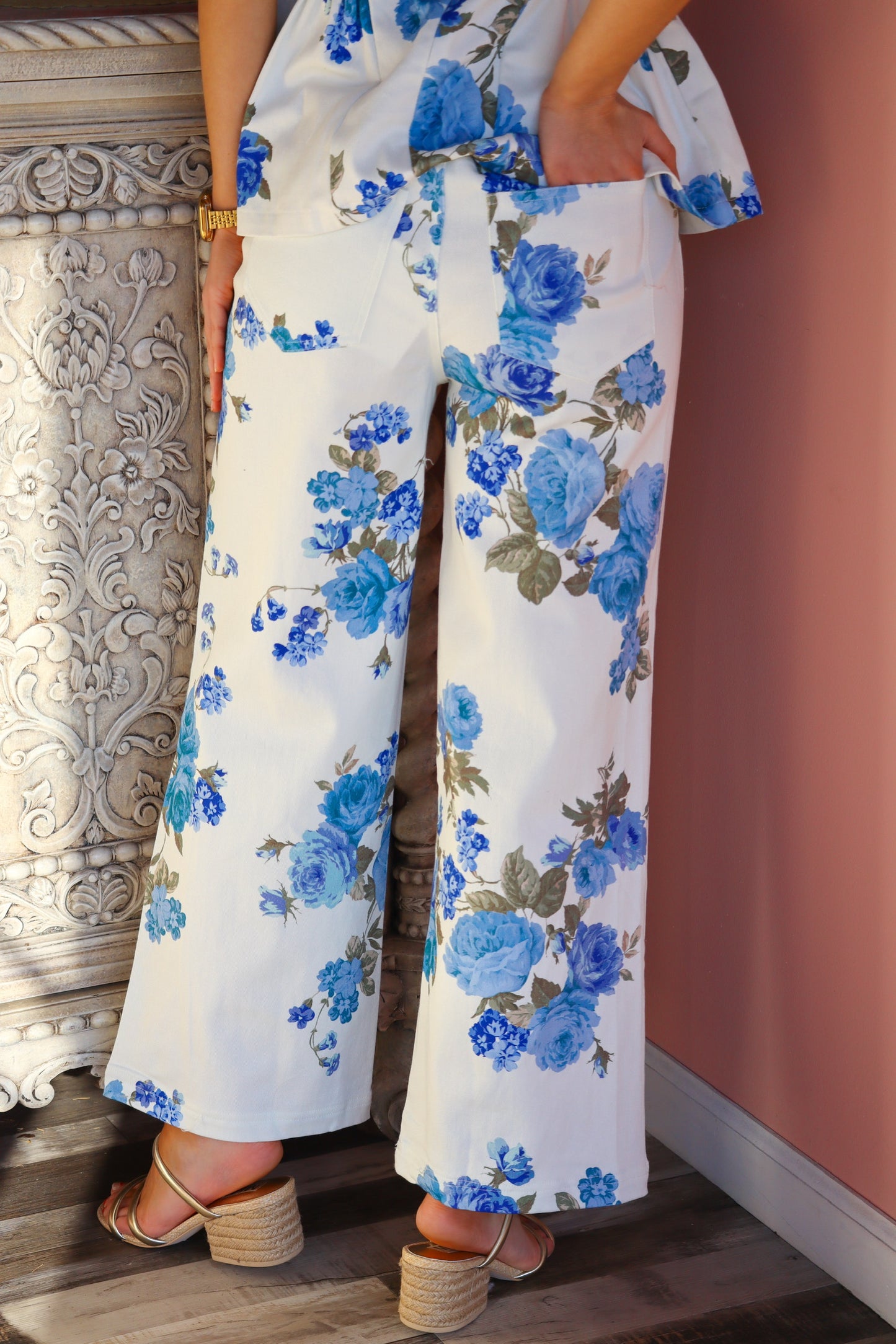 White & Blue Printed Jeans