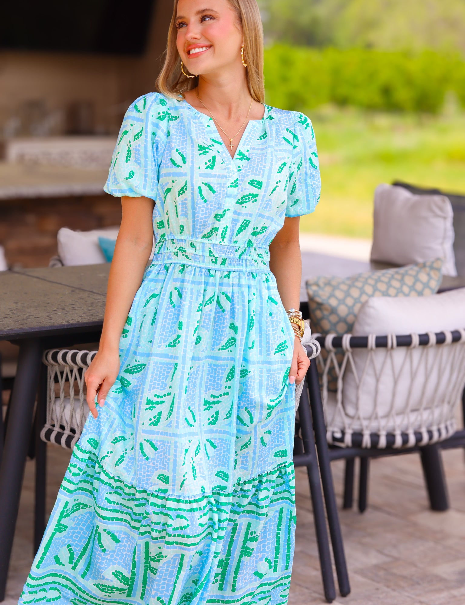 Tracey Trellis Tiles Blue Dress