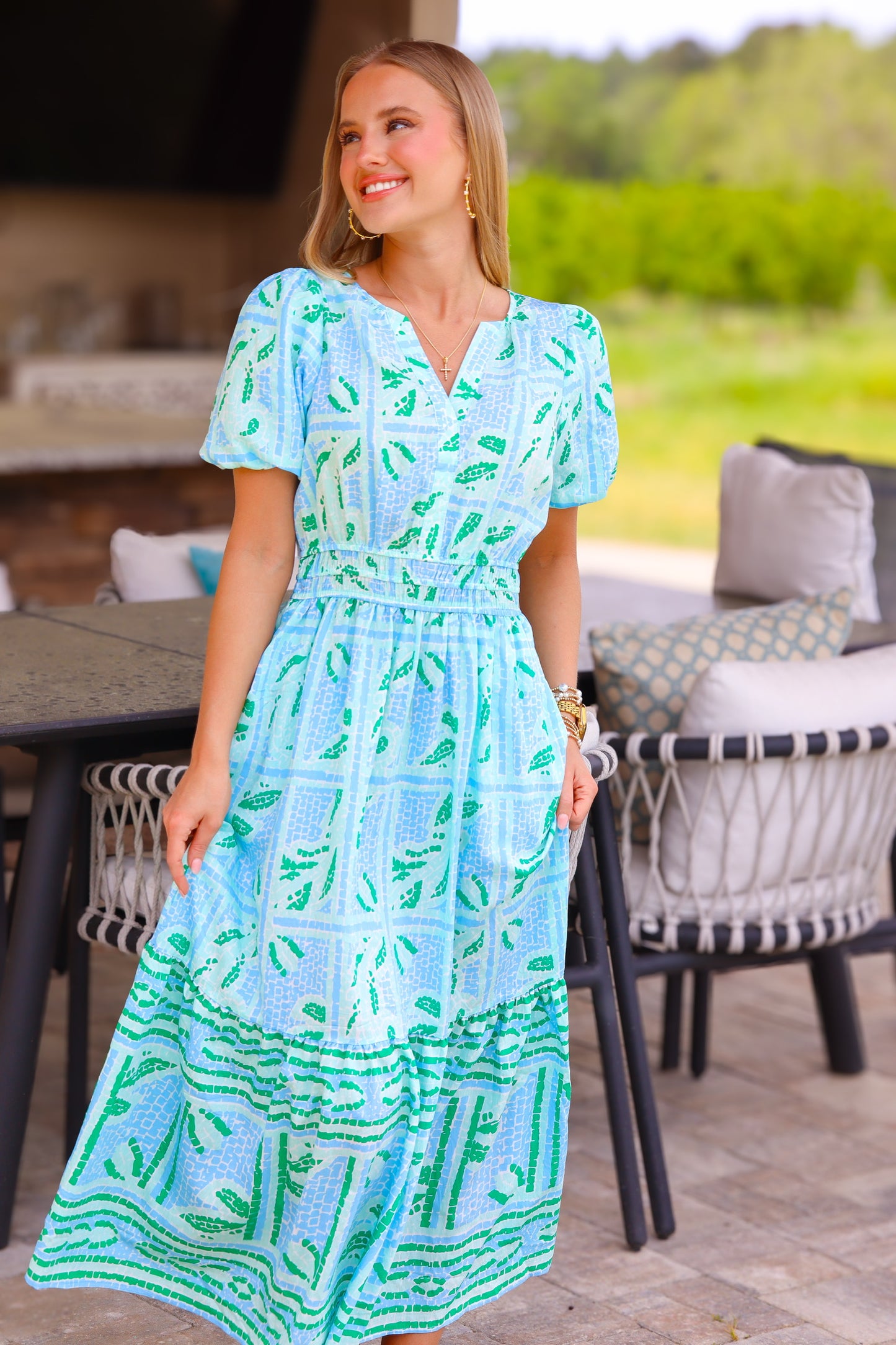 Tracey Trellis Tiles Blue Dress