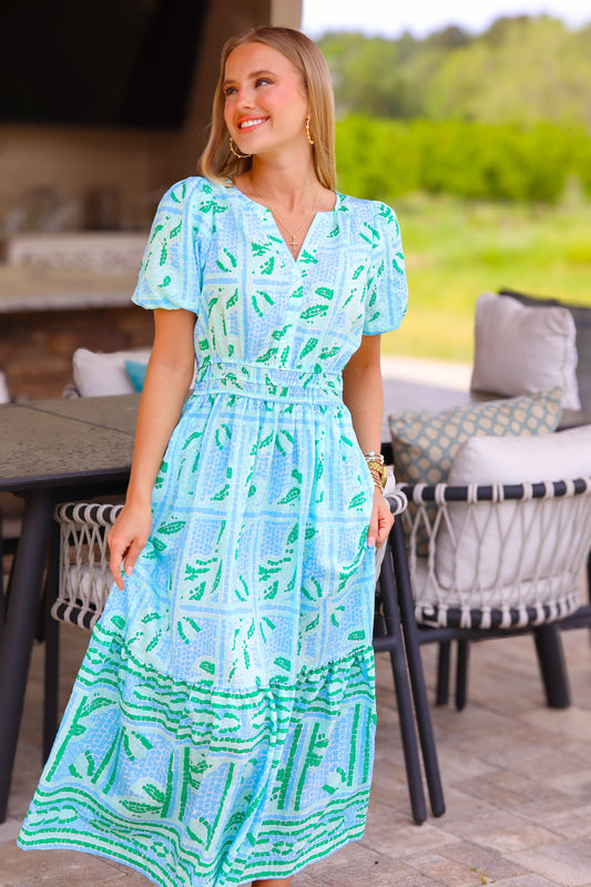 Tracey Trellis Tiles Blue Dress
