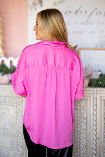 Candy Pink V Neck Top