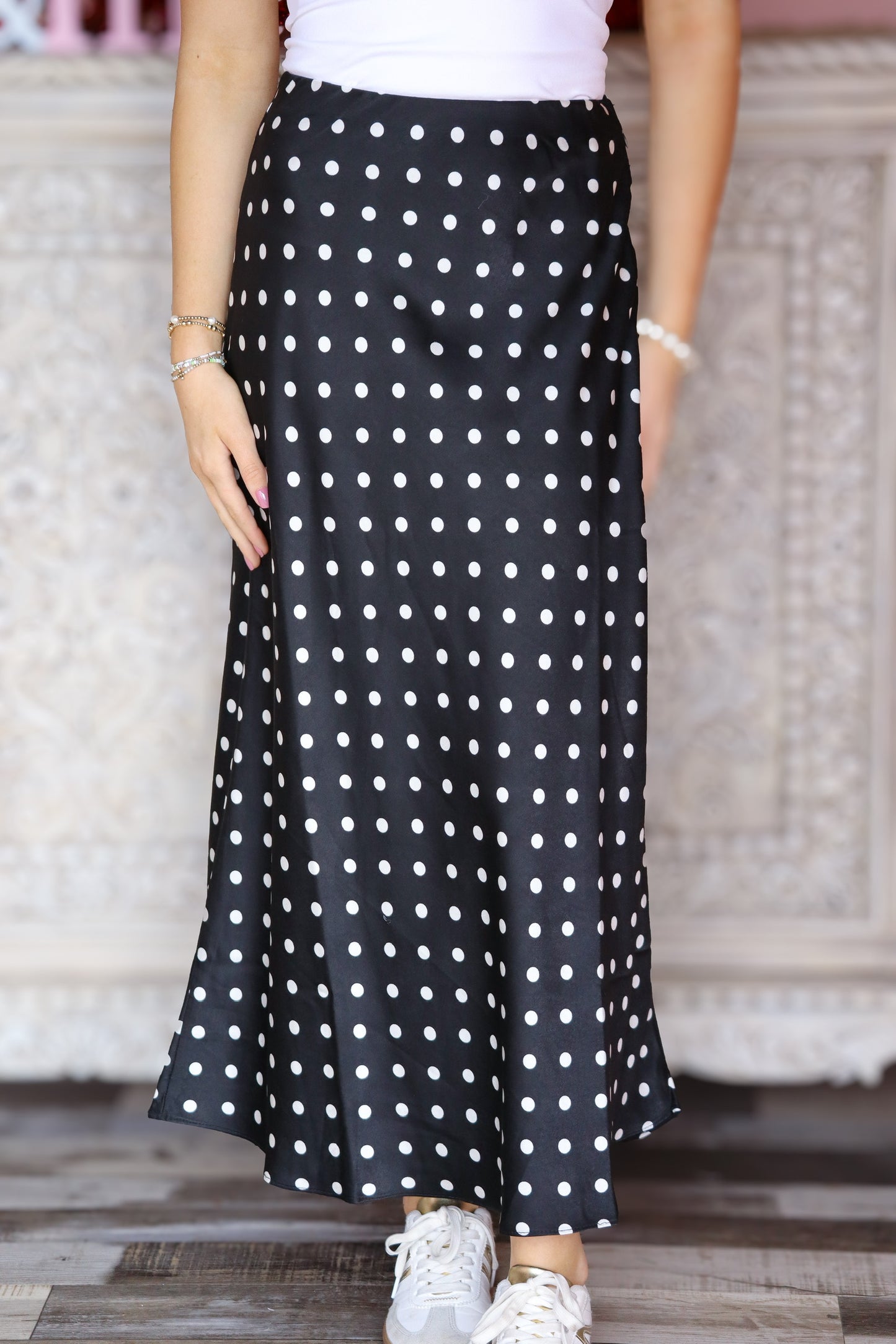 Black & White Polka Dot Midi Skirt