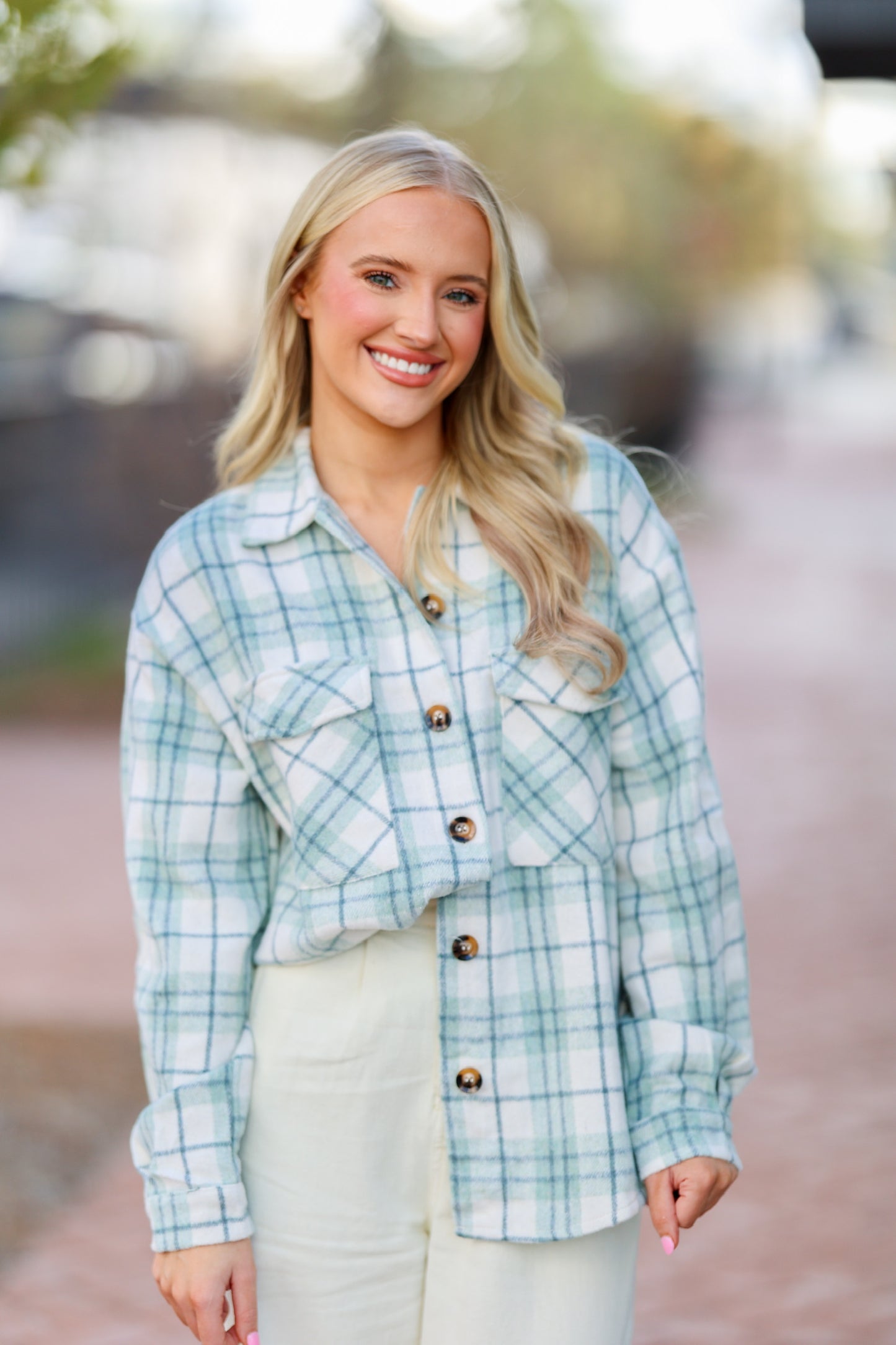 Green/Cream Plaid Shacket