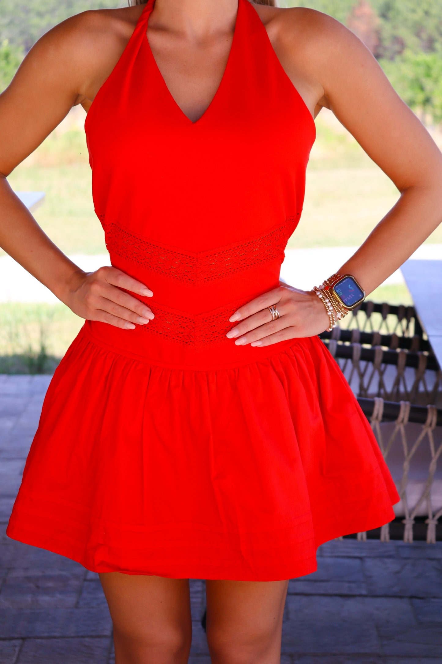 Red Hot V Neck Dress