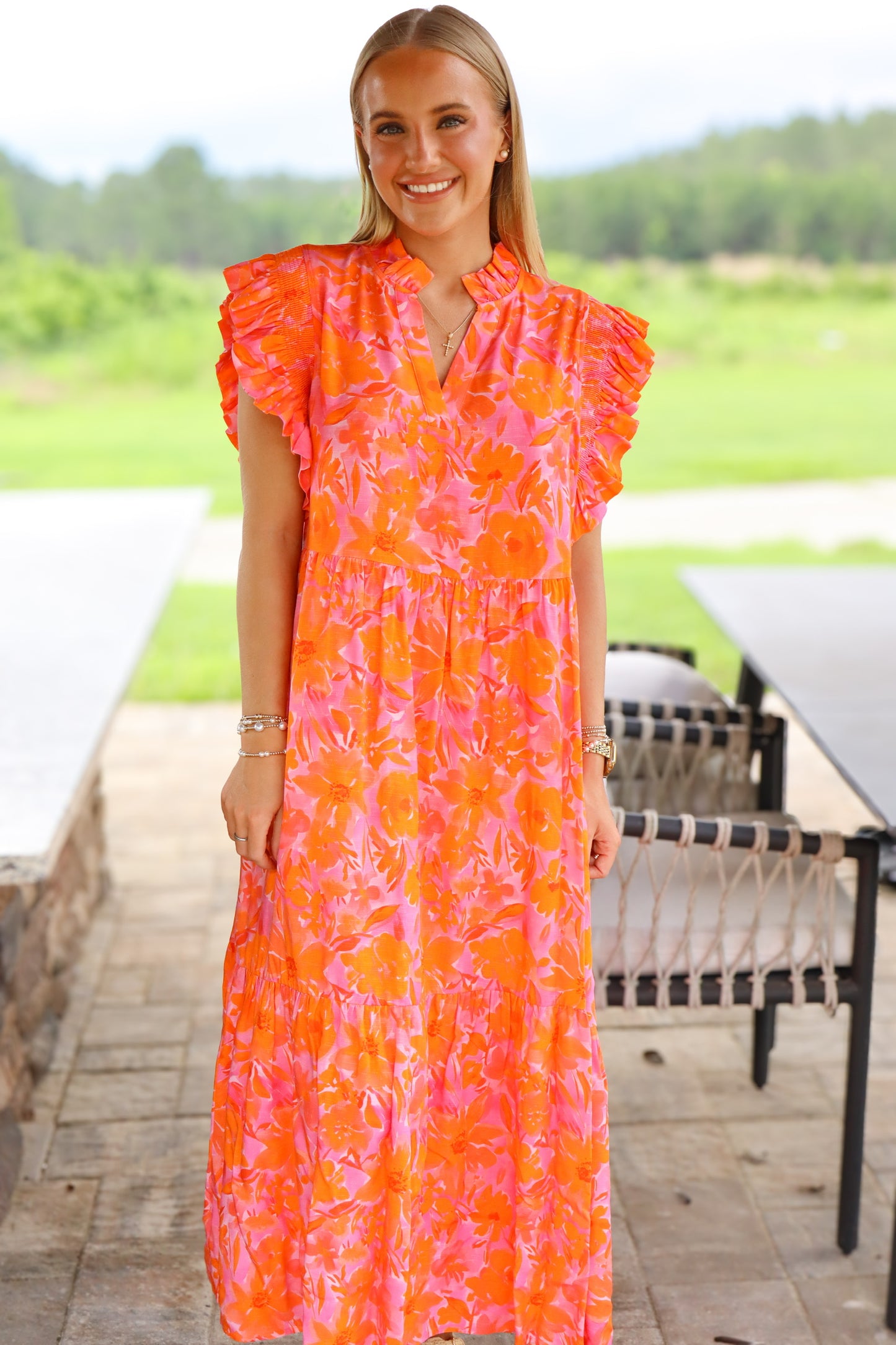 Orange & Pink Midi Dress