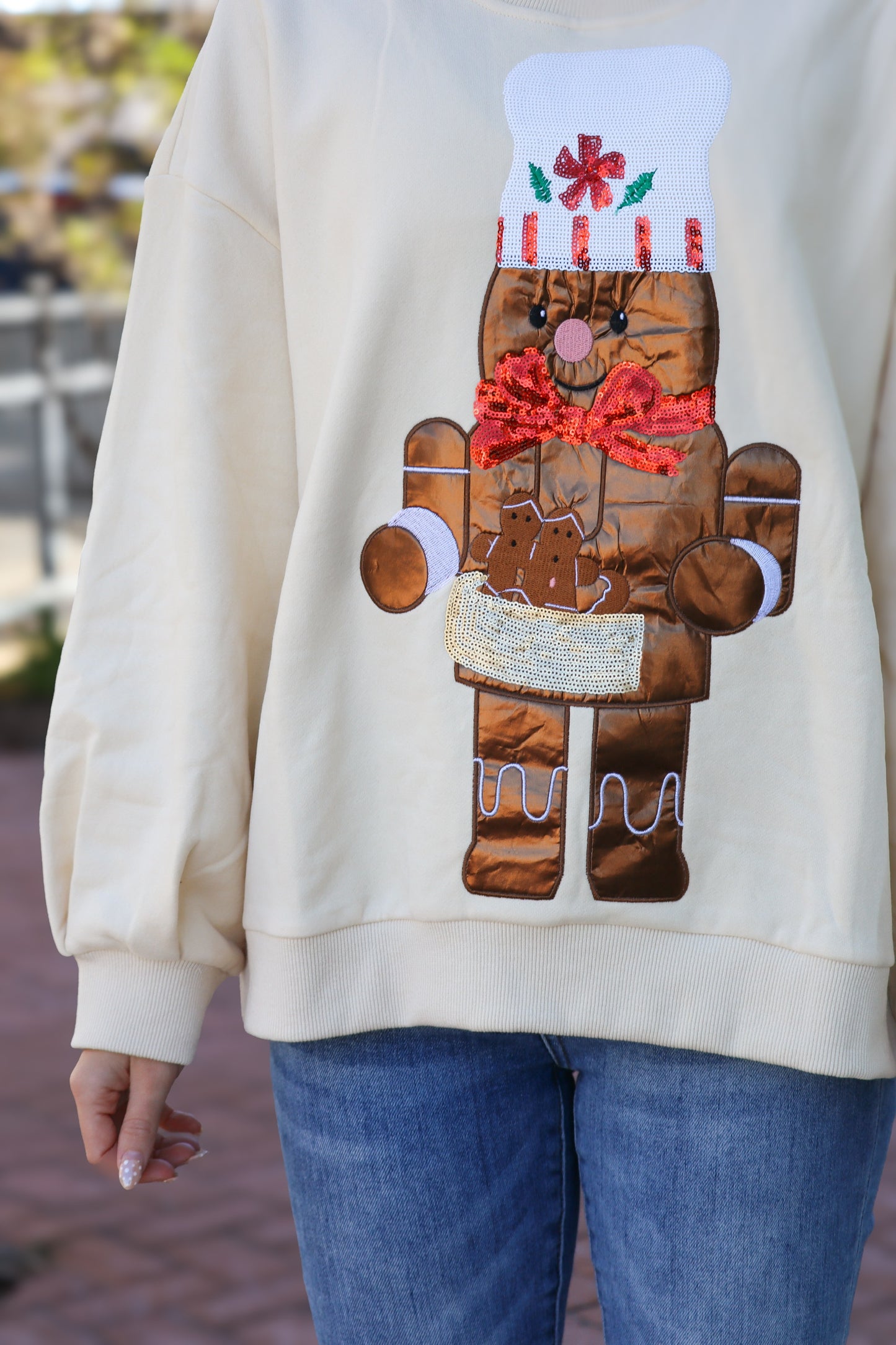 QOS Beige Gingerbread Man Sweatshirt