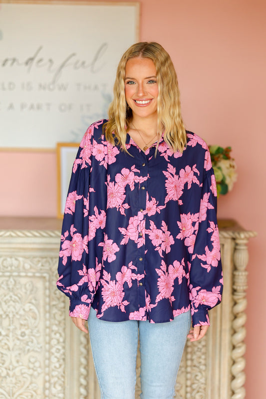 Navy Floral Top