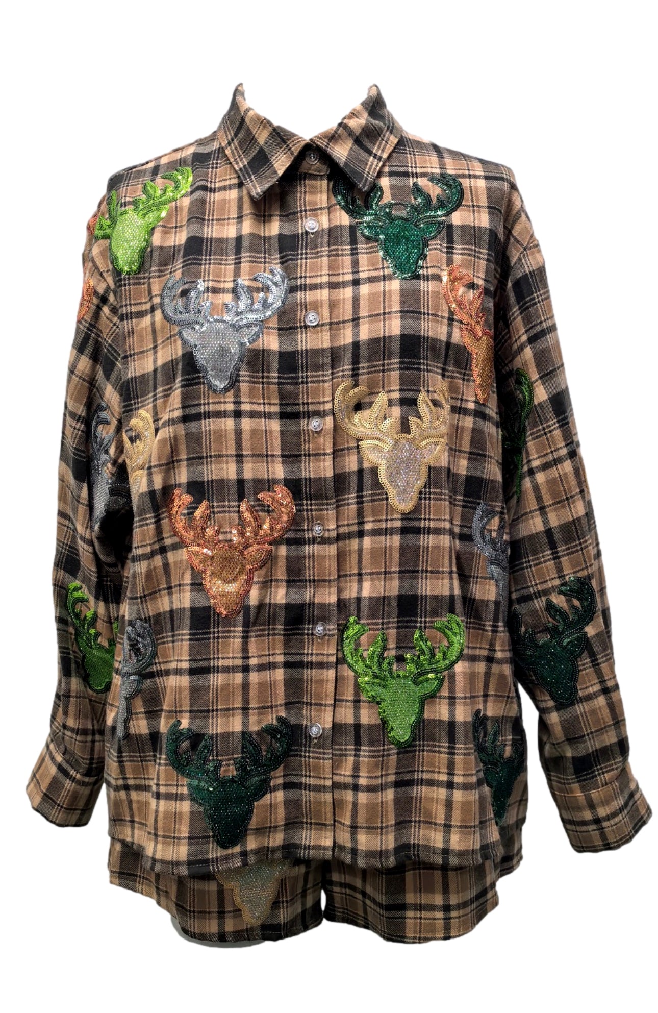 QOS Plaid Deer Button Up