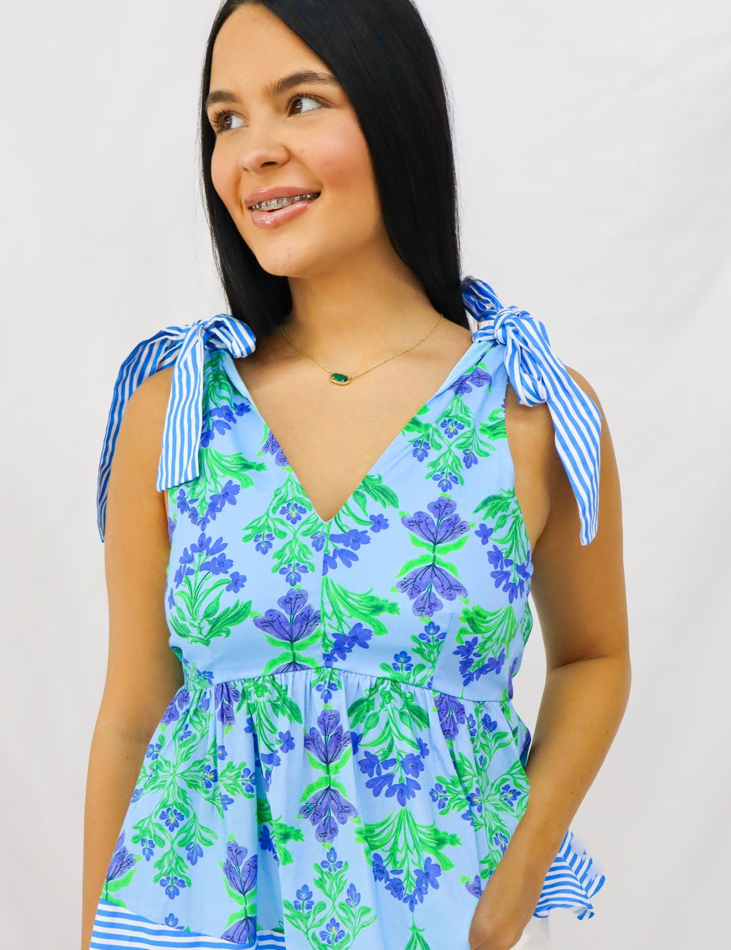 Blue & Green Tie Tank Top
