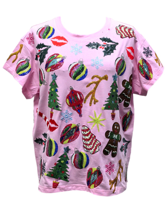 QOS Light Pink Christmas Icon Tee