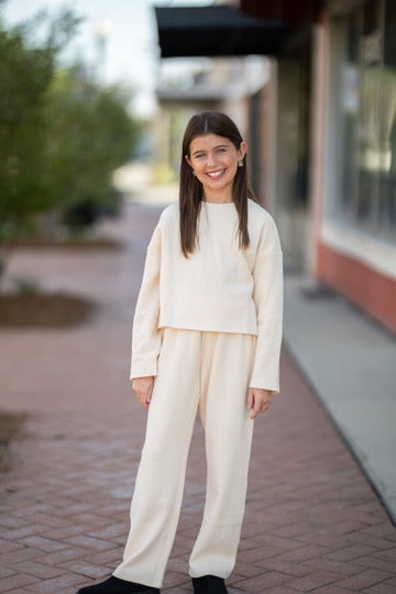 Kids Cream Wide Leg Pants