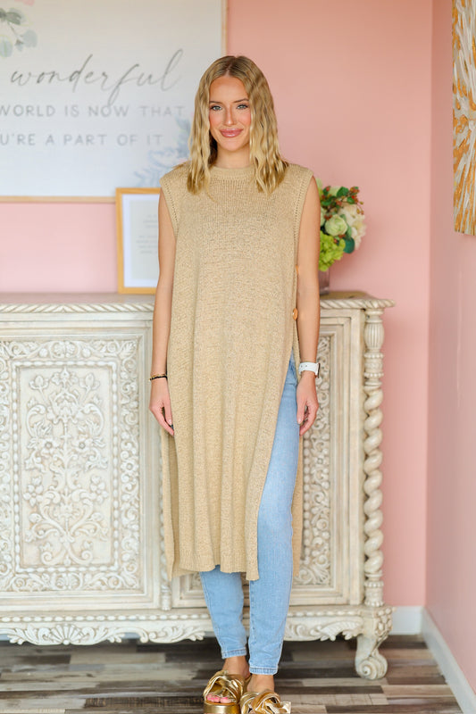 Sleeveless Button Sweater