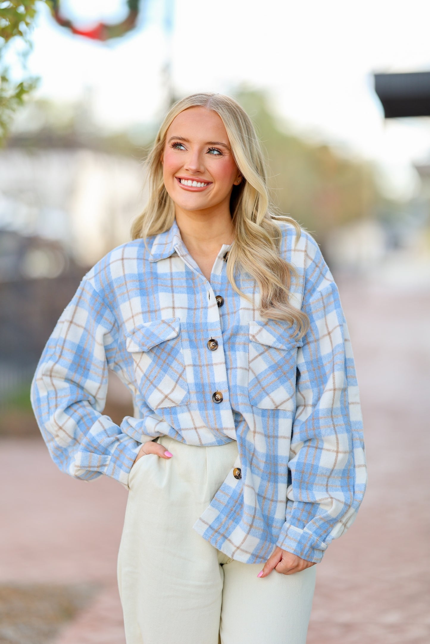 Blue/Cream Plaid Shacket