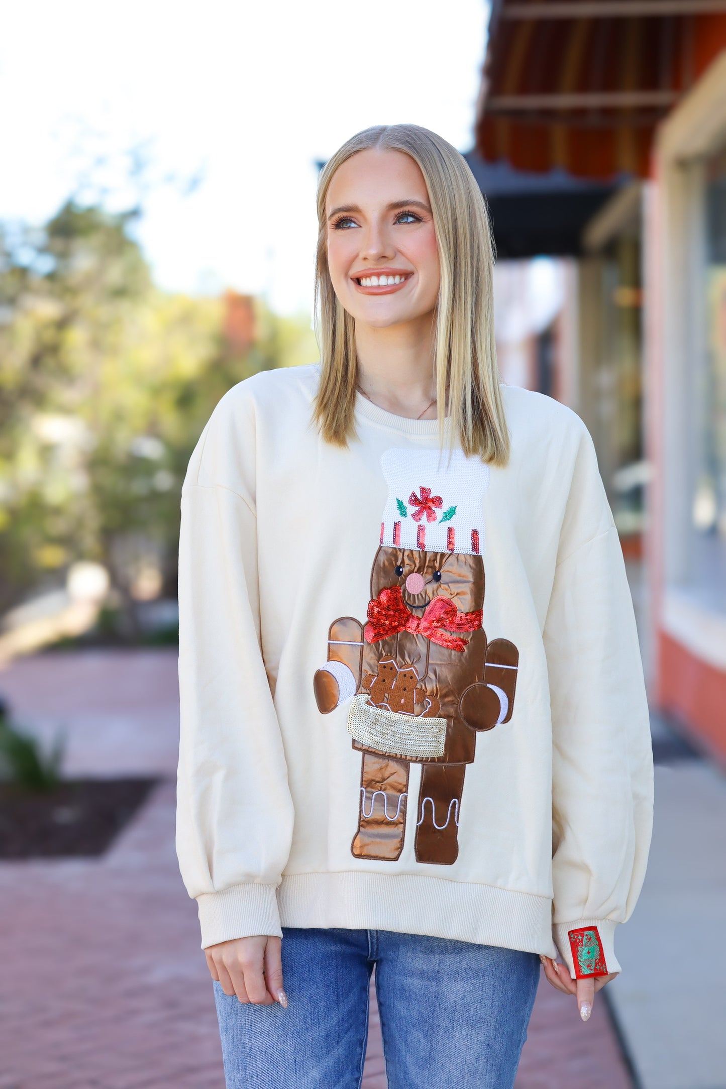 QOS Beige Gingerbread Man Sweatshirt