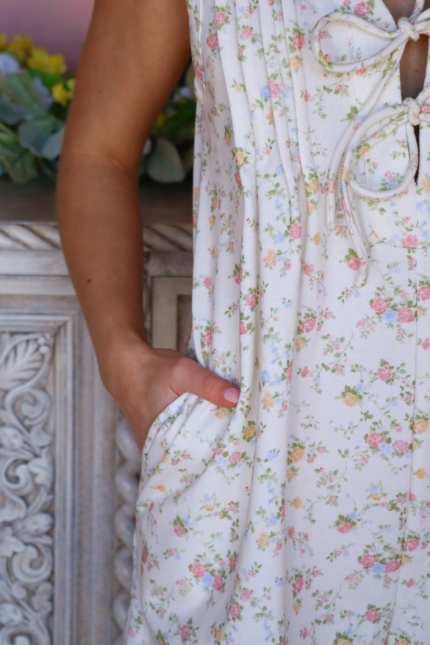 Ivory Floral Tie Romper