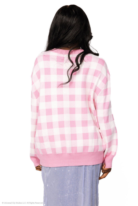 QOS Pink Gingham Glinda Crown Sweater