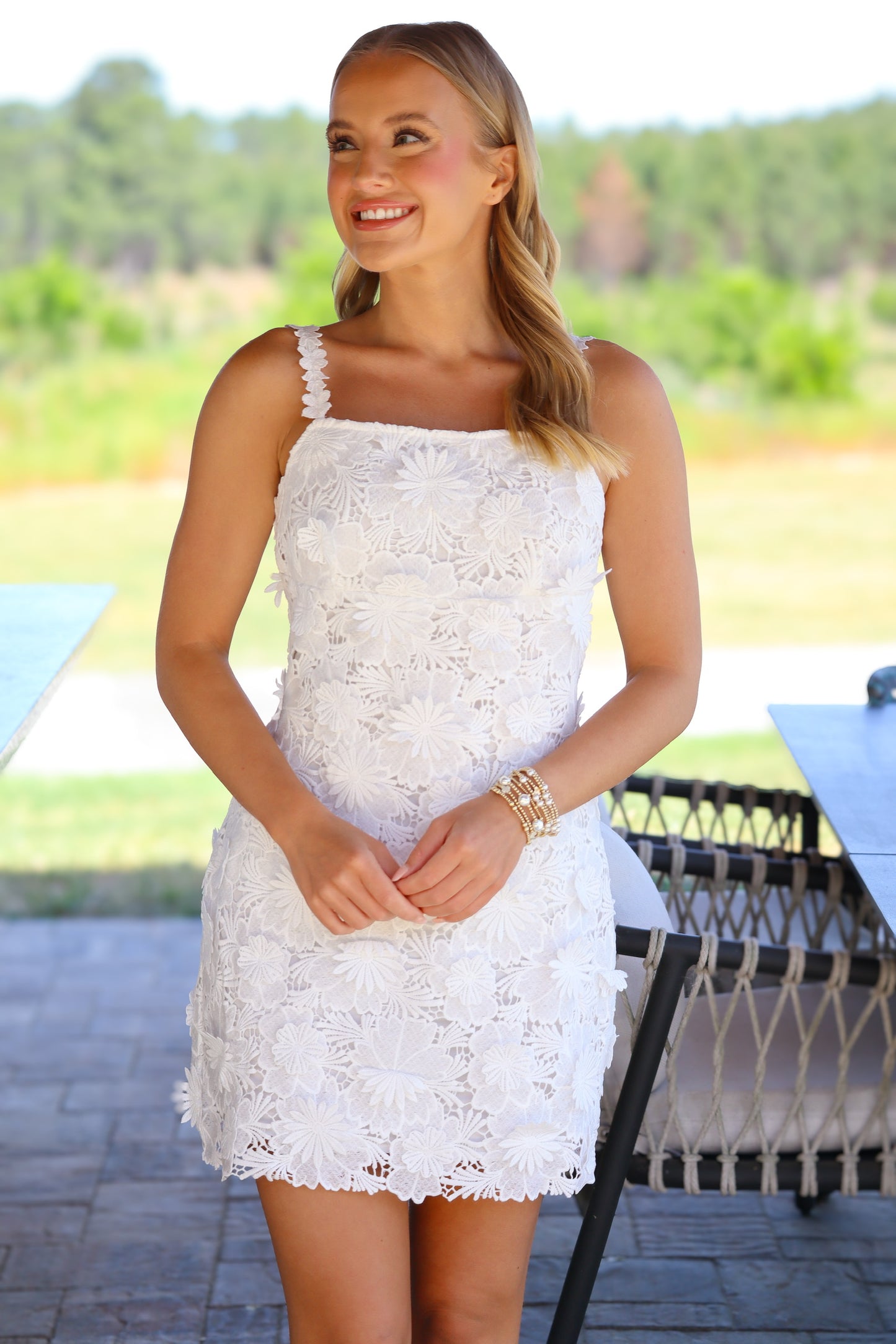 White 3D Floral Mini Dress